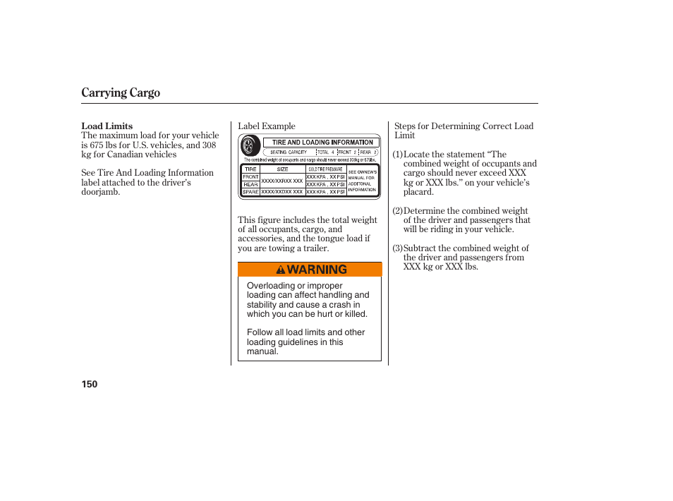 Carrying cargo | HONDA 2008 Element User Manual | Page 156 / 282