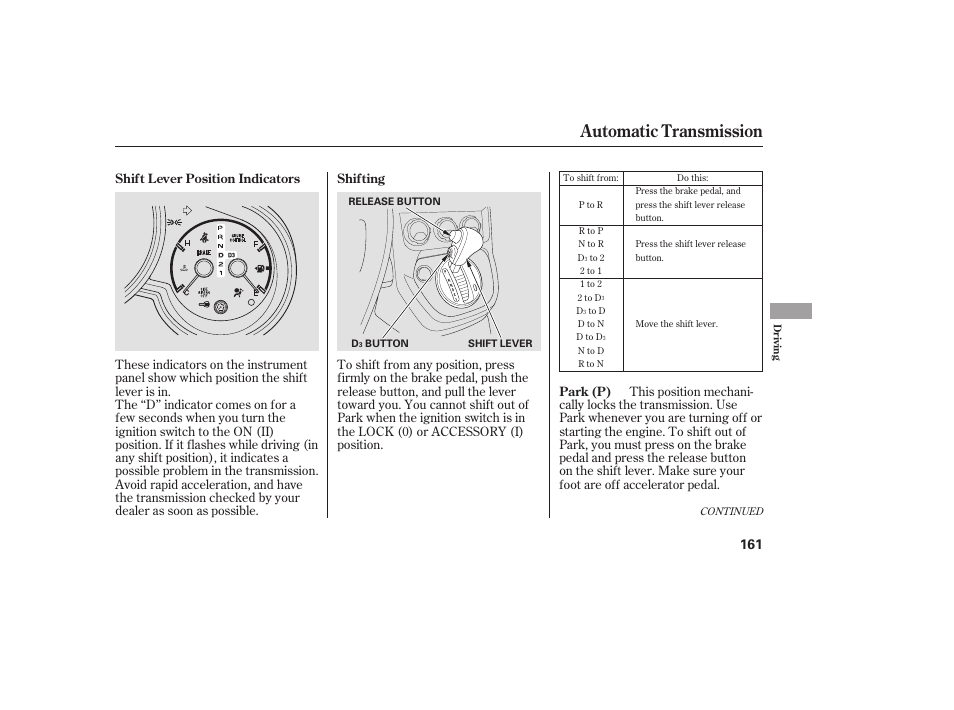 Automatic transmission | HONDA 2008 Element User Manual | Page 167 / 282