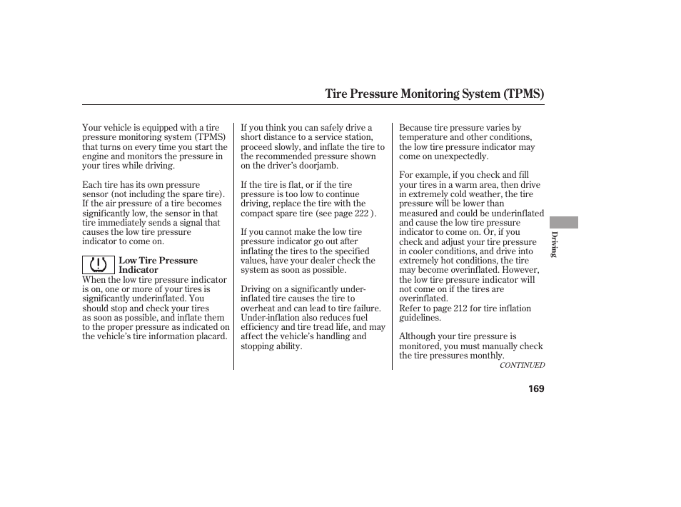 Tire pressure monitoring system (tpms) | HONDA 2008 Element User Manual | Page 175 / 282