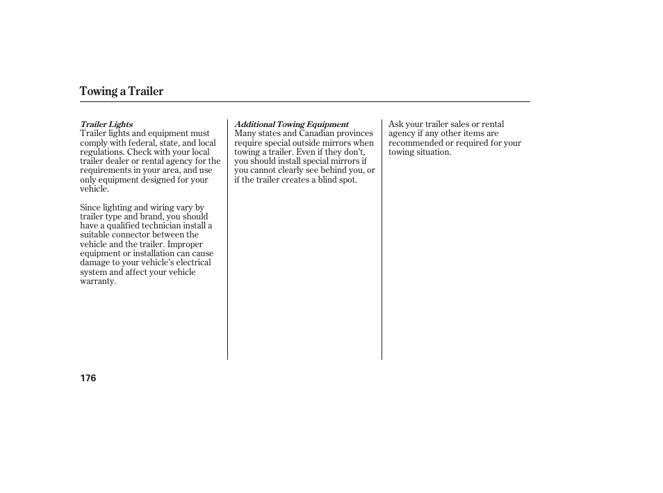 Towing a trailer | HONDA 2008 Element User Manual | Page 182 / 282