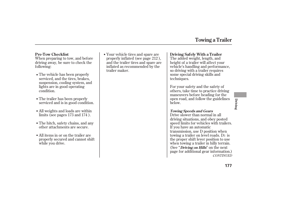 Towing a trailer | HONDA 2008 Element User Manual | Page 183 / 282
