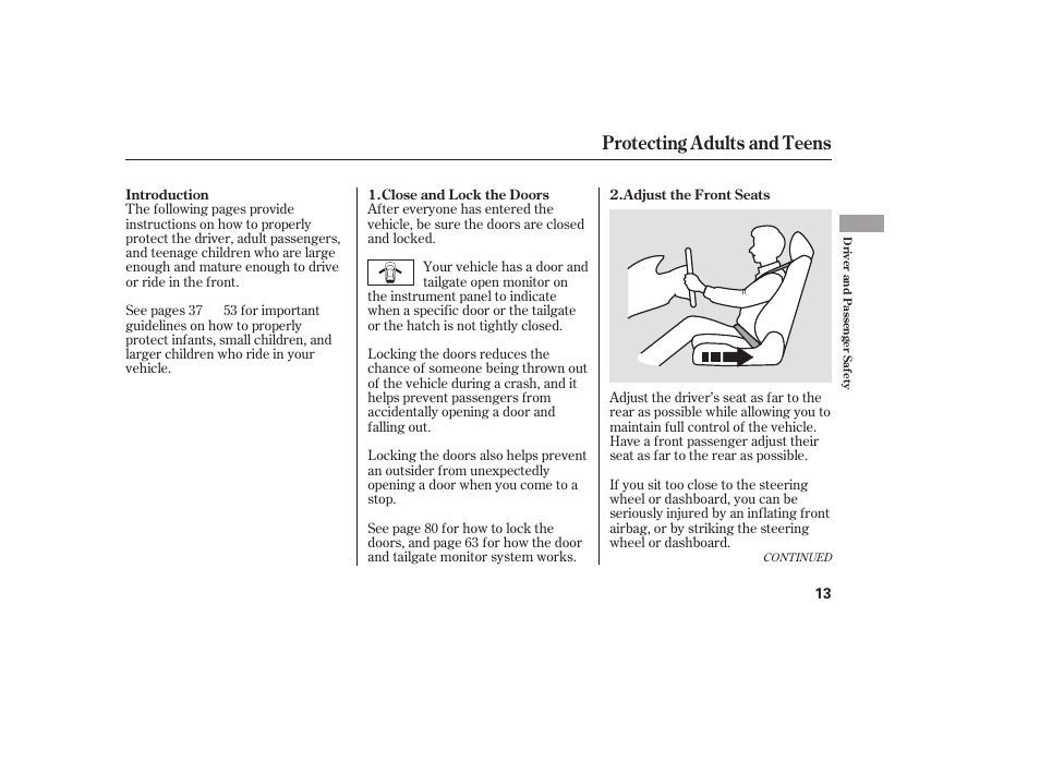 Protecting adults and teens | HONDA 2008 Element User Manual | Page 19 / 282