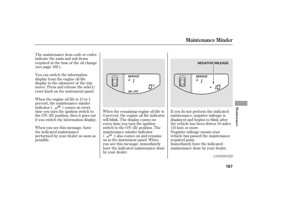 Maintenance minder | HONDA 2008 Element User Manual | Page 193 / 282