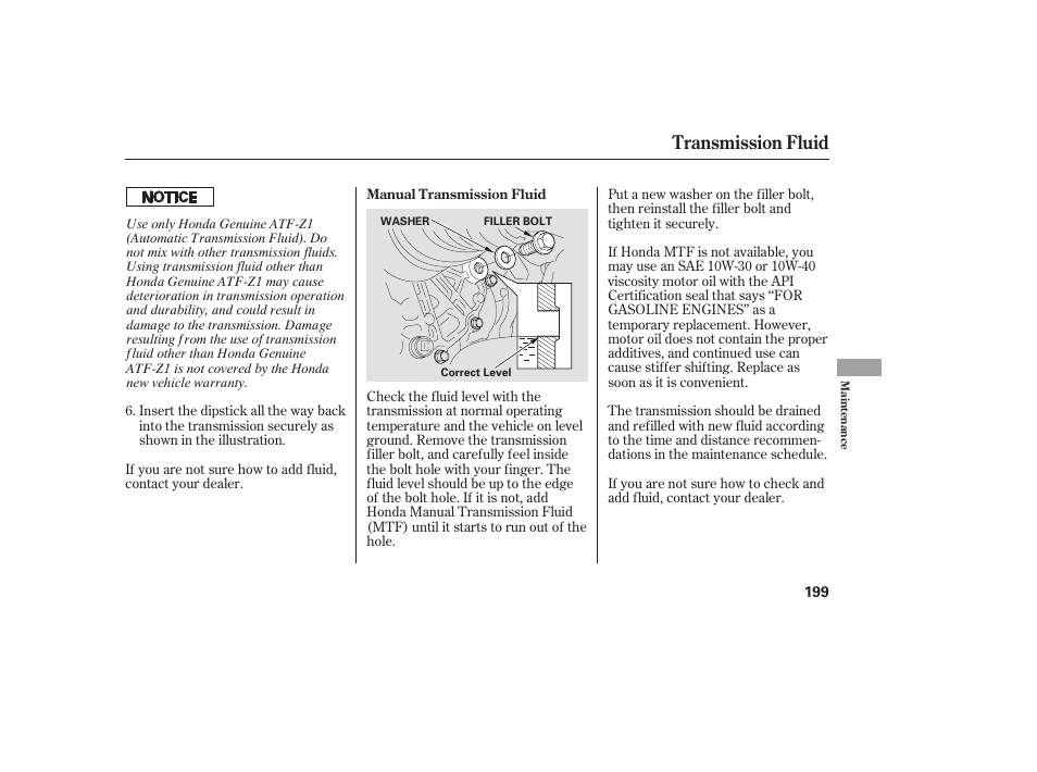 Transmission fluid | HONDA 2008 Element User Manual | Page 205 / 282