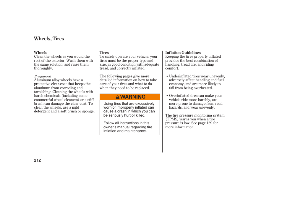 Wheels, tires | HONDA 2008 Element User Manual | Page 218 / 282