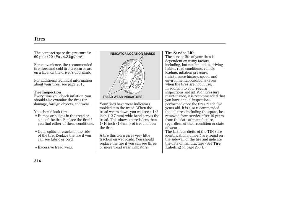 Tires | HONDA 2008 Element User Manual | Page 220 / 282