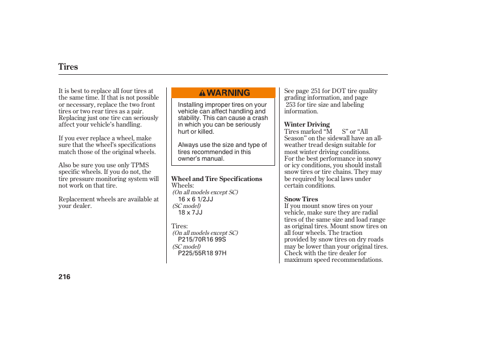 Tires | HONDA 2008 Element User Manual | Page 222 / 282