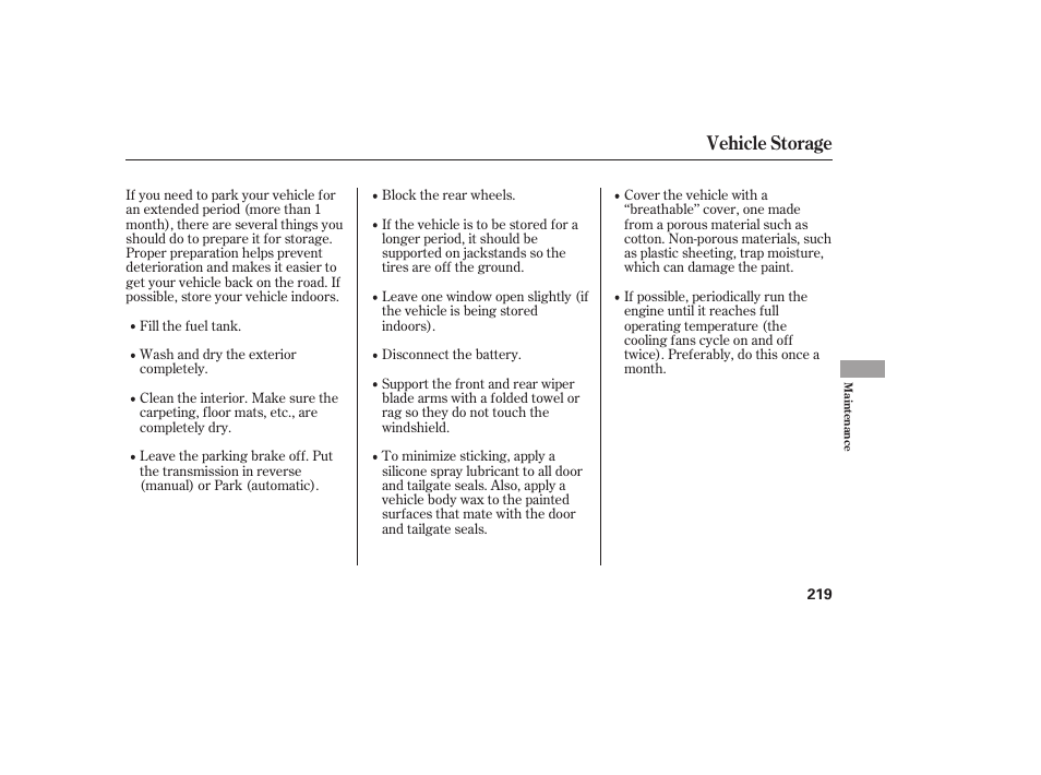 Vehicle storage | HONDA 2008 Element User Manual | Page 225 / 282