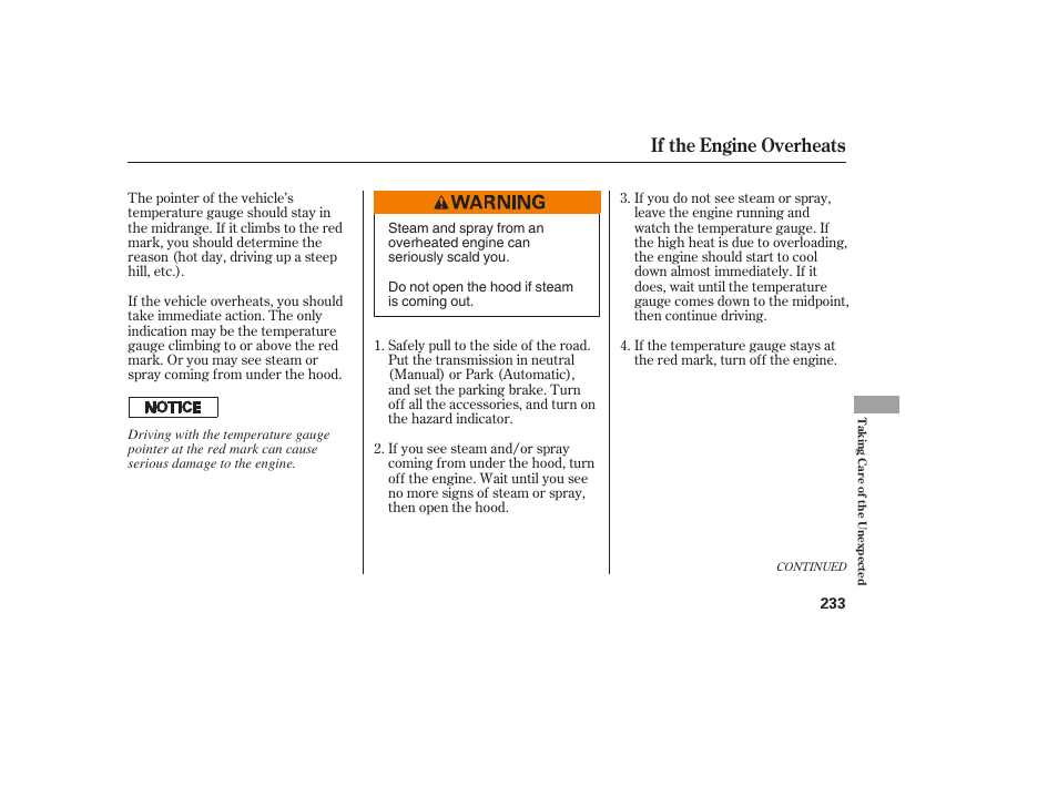 If the engine overheats | HONDA 2008 Element User Manual | Page 239 / 282