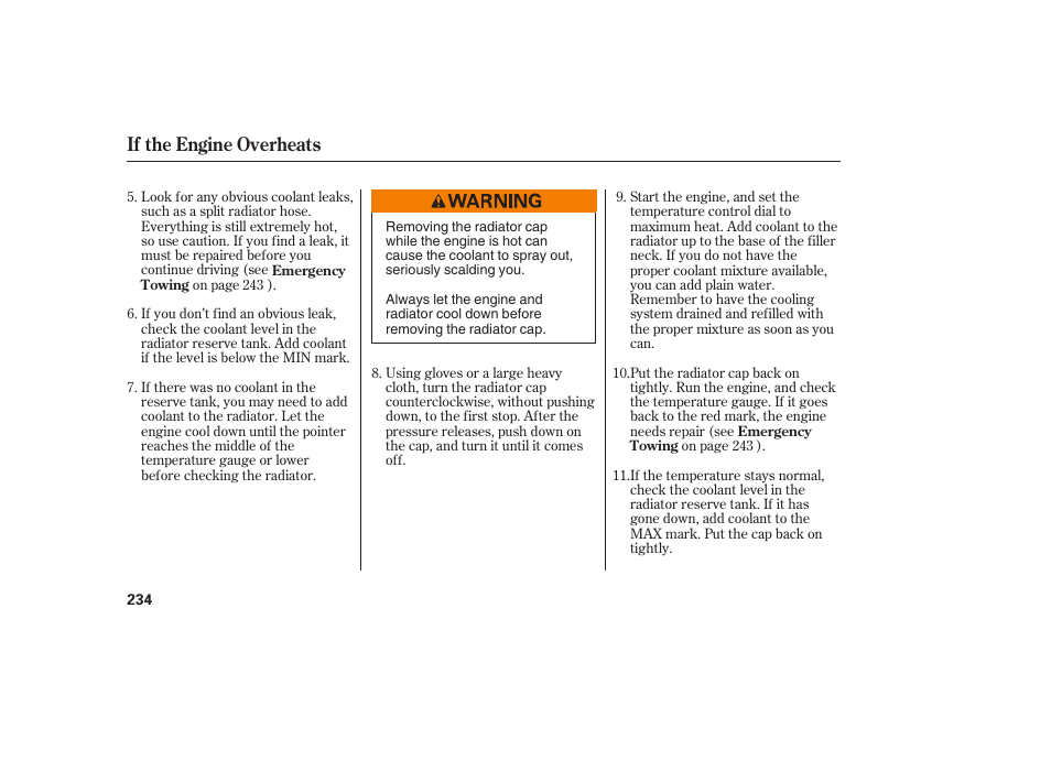 If the engine overheats | HONDA 2008 Element User Manual | Page 240 / 282