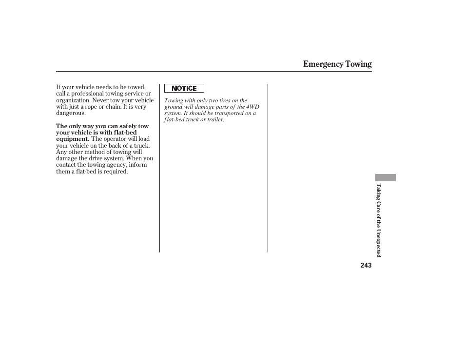 Emergency towing | HONDA 2008 Element User Manual | Page 249 / 282