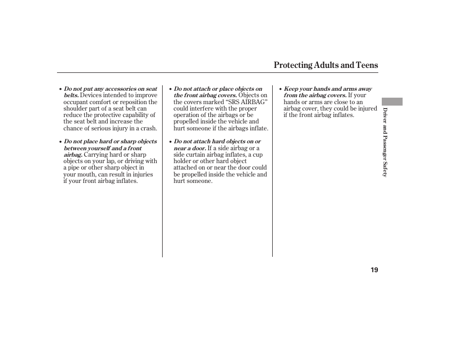 Protecting adults and teens | HONDA 2008 Element User Manual | Page 25 / 282