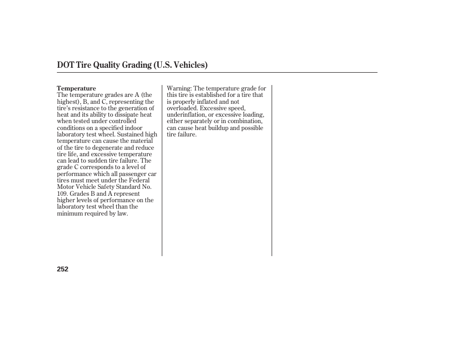 Dot tire quality grading (u.s. vehicles) | HONDA 2008 Element User Manual | Page 258 / 282