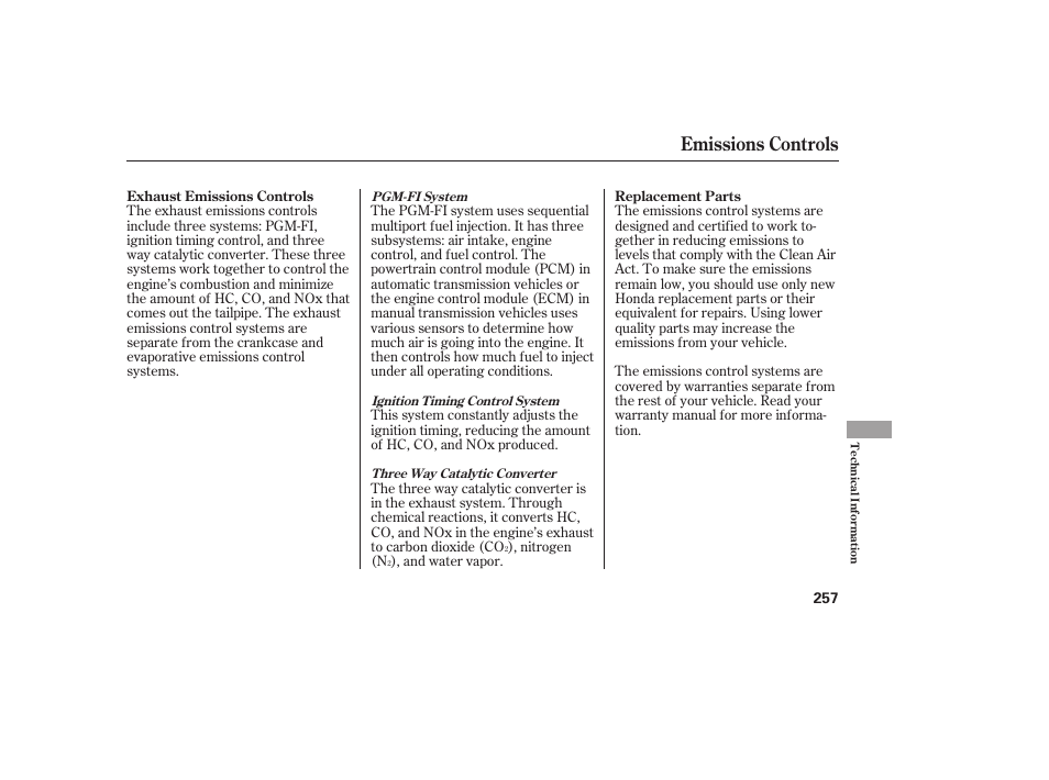 Emissions controls | HONDA 2008 Element User Manual | Page 263 / 282