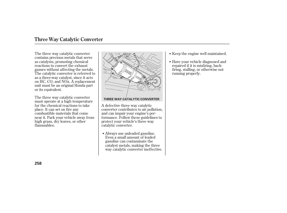 Three way catalytic converter | HONDA 2008 Element User Manual | Page 264 / 282