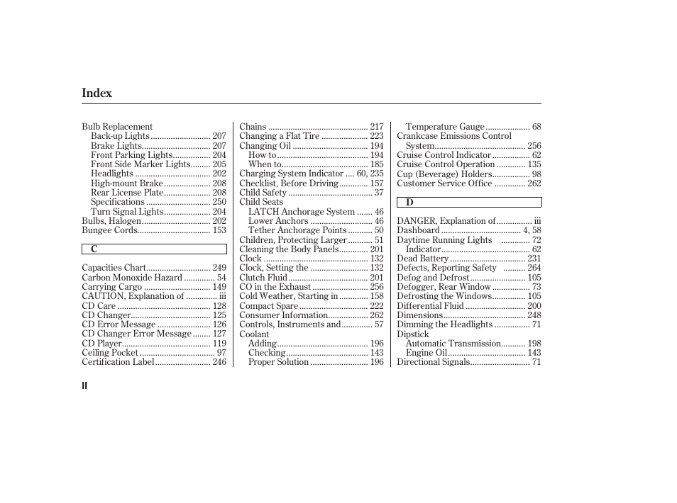 Index | HONDA 2008 Element User Manual | Page 274 / 282