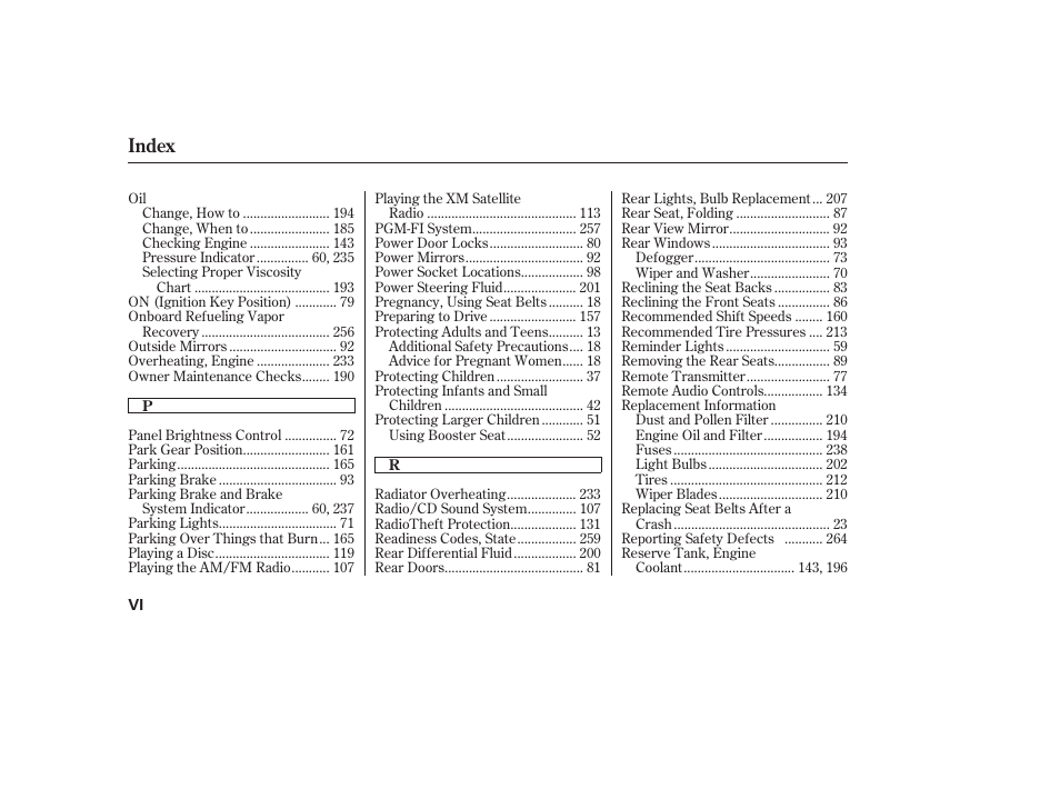 Index | HONDA 2008 Element User Manual | Page 278 / 282