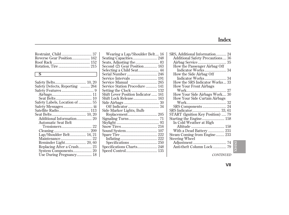 Index | HONDA 2008 Element User Manual | Page 279 / 282