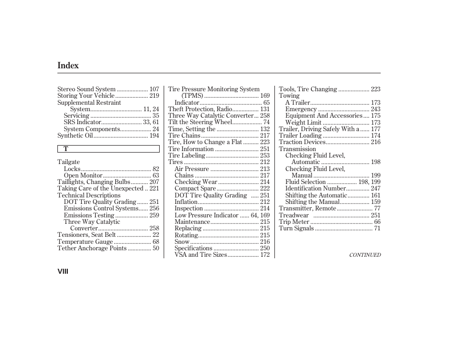 Index | HONDA 2008 Element User Manual | Page 280 / 282