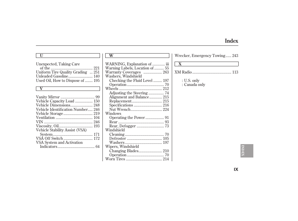 Index | HONDA 2008 Element User Manual | Page 281 / 282