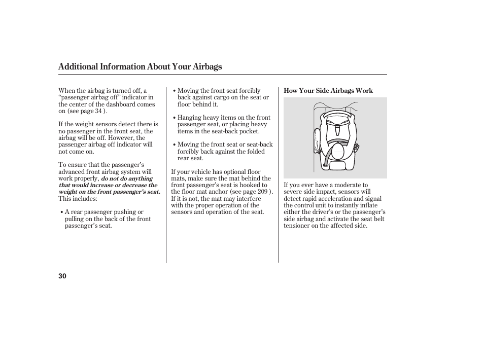 Additional information about your airbags | HONDA 2008 Element User Manual | Page 36 / 282