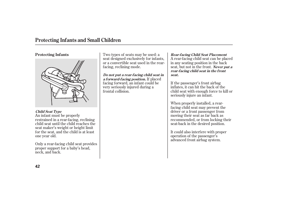 Protecting infants and small children | HONDA 2008 Element User Manual | Page 48 / 282