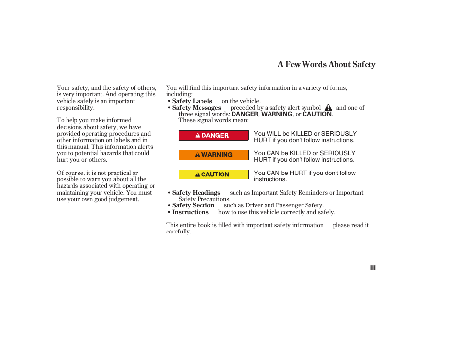 A few words about safety | HONDA 2008 Element User Manual | Page 5 / 282