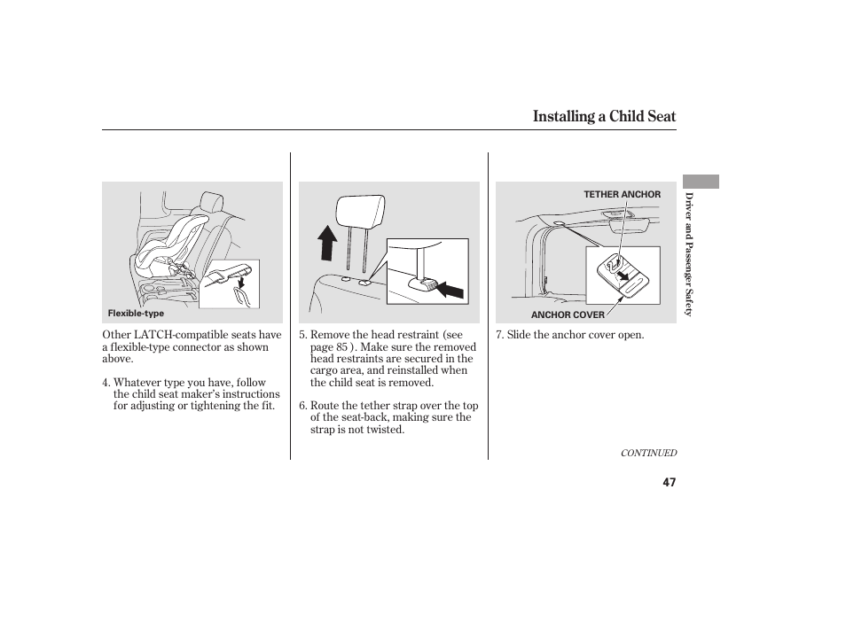 Installing a child seat | HONDA 2008 Element User Manual | Page 53 / 282