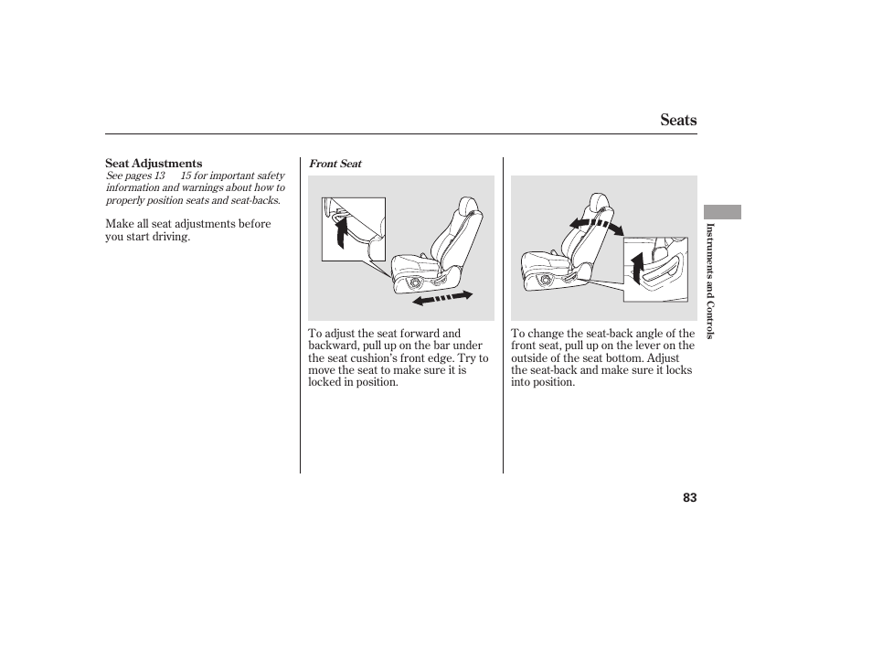 Seats | HONDA 2008 Element User Manual | Page 89 / 282