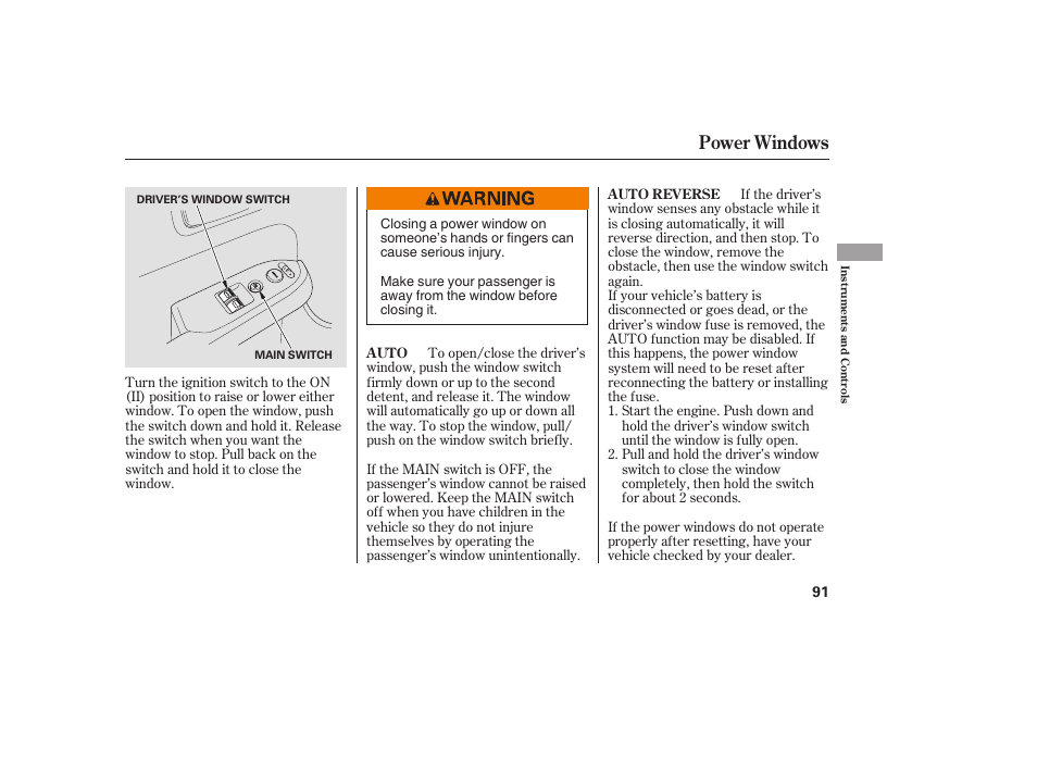 Power windows | HONDA 2008 Element User Manual | Page 97 / 282