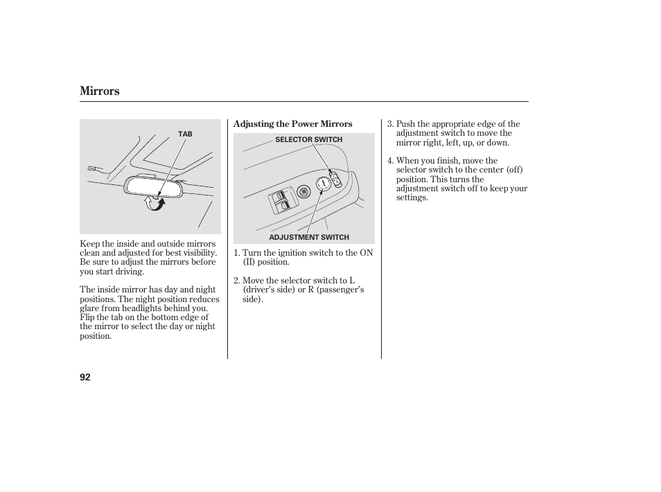 Mirrors | HONDA 2008 Element User Manual | Page 98 / 282