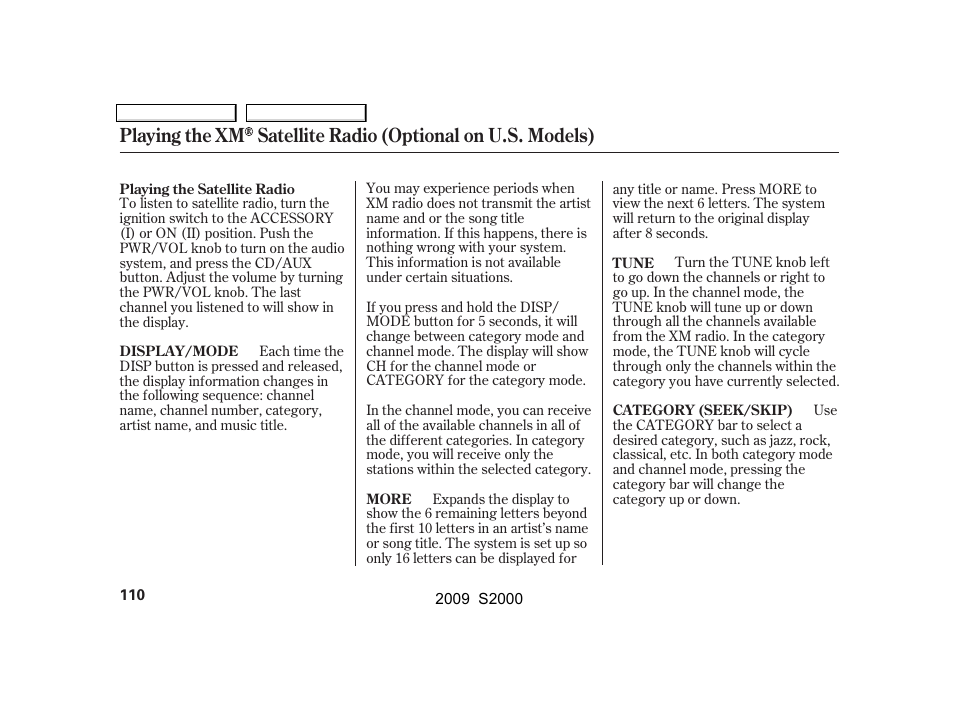 HONDA 2009 S2000 User Manual | Page 113 / 268