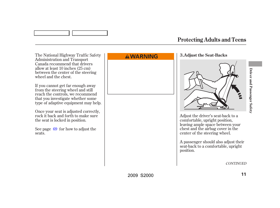 Protecting adults and teens | HONDA 2009 S2000 User Manual | Page 14 / 268