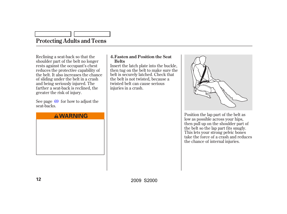 Protecting adults and teens | HONDA 2009 S2000 User Manual | Page 15 / 268