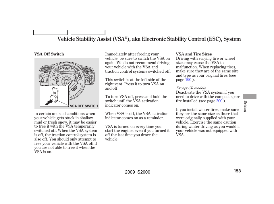 HONDA 2009 S2000 User Manual | Page 156 / 268