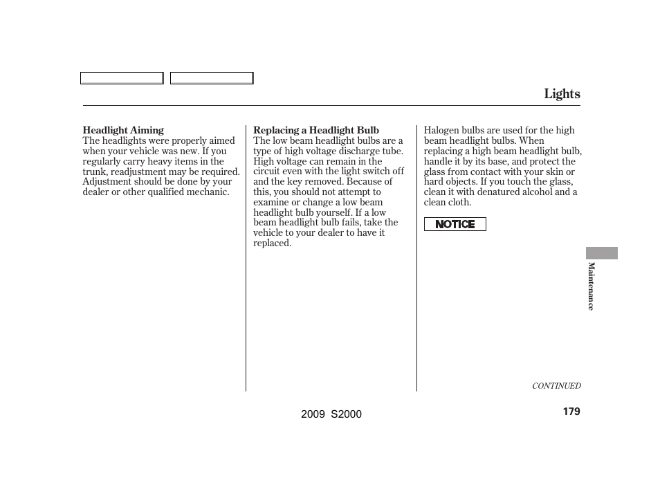 Lights | HONDA 2009 S2000 User Manual | Page 182 / 268