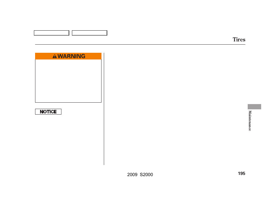 Tires | HONDA 2009 S2000 User Manual | Page 198 / 268