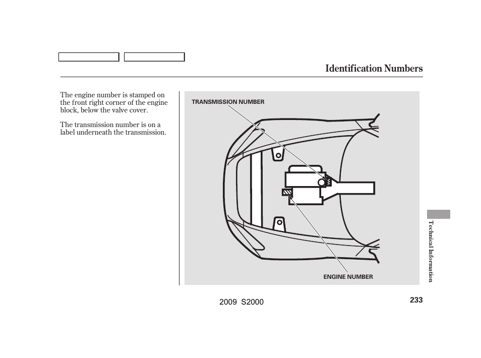 Identification numbers | HONDA 2009 S2000 User Manual | Page 236 / 268