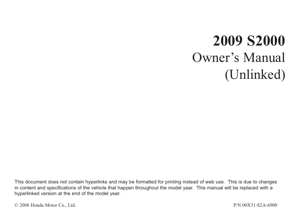 HONDA S2000 User Manual | 270 pages