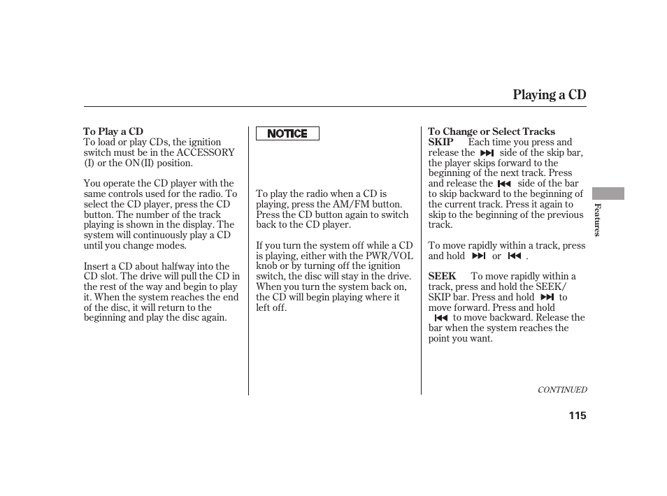 Playing a cd | HONDA S2000 User Manual | Page 121 / 270