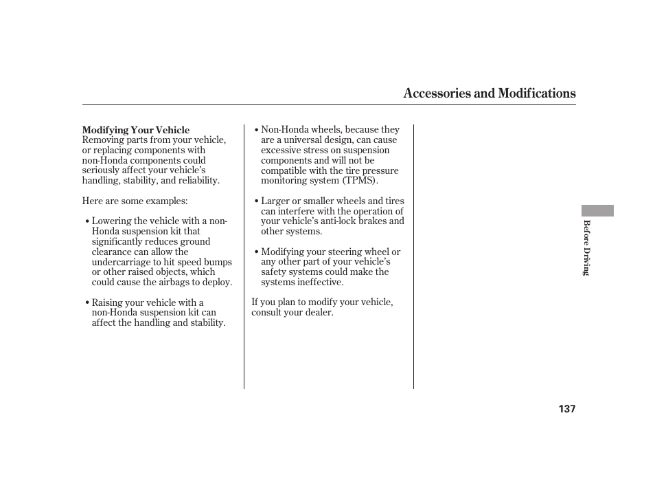Accessories and modifications | HONDA S2000 User Manual | Page 143 / 270