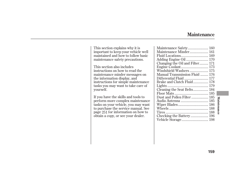 Maintenance | HONDA S2000 User Manual | Page 165 / 270