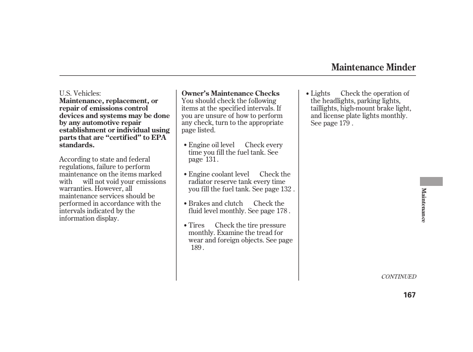 Maintenance minder | HONDA S2000 User Manual | Page 173 / 270