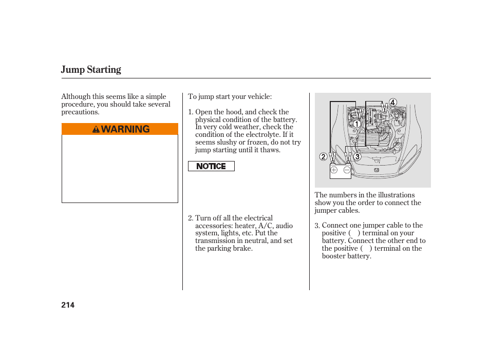 Jump starting | HONDA S2000 User Manual | Page 220 / 270