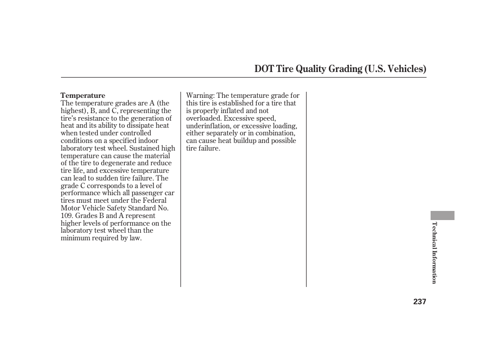 Dot tire quality grading (u.s. vehicles) | HONDA S2000 User Manual | Page 243 / 270