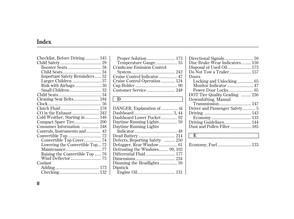 Index | HONDA S2000 User Manual | Page 260 / 270