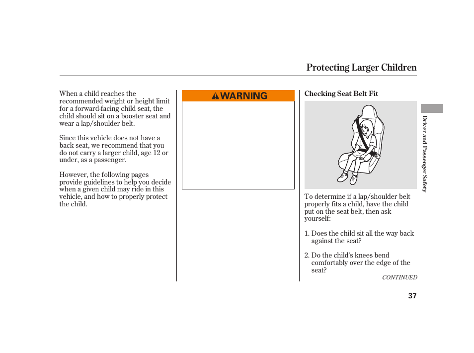 Protecting larger children | HONDA S2000 User Manual | Page 43 / 270