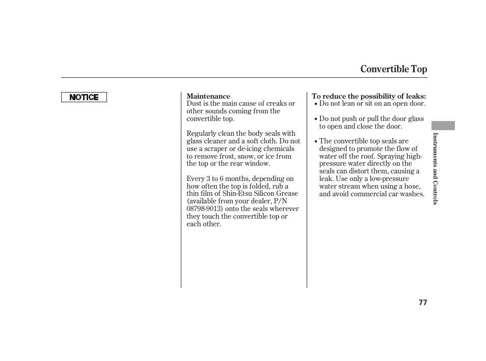 Convertible top | HONDA S2000 User Manual | Page 83 / 270