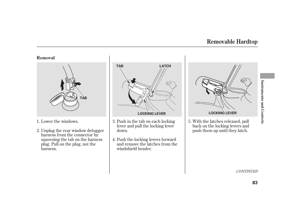 Removable hardtop | HONDA S2000 User Manual | Page 89 / 270