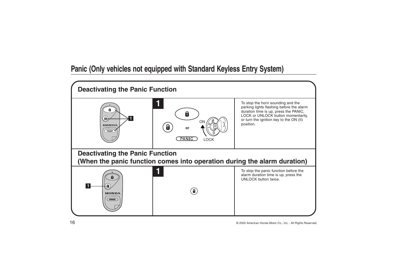 Deactivating the panic function | HONDA ACCORD 08E51-SDA-100 User Manual | Page 16 / 28